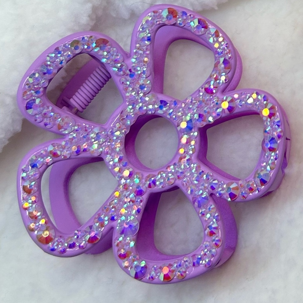 Bling Flower Hair Clip Purple